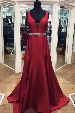 Long Beaded V-Neck Prom Formal Evening Party Dresses 3021439