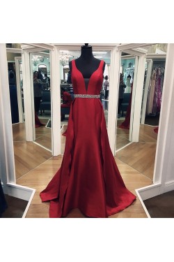 Long Beaded V-Neck Prom Formal Evening Party Dresses 3021439