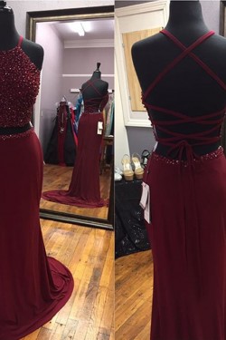 Beaded Two Pieces Long Prom Formal Evening Party Dresses 3021452