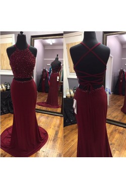 Beaded Two Pieces Long Prom Formal Evening Party Dresses 3021452
