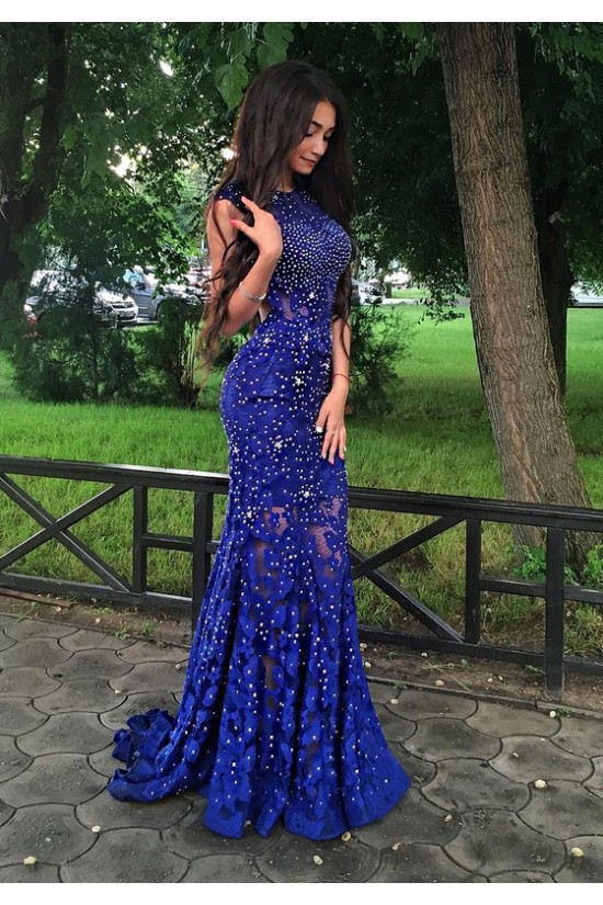 Long Blue Beaded Lace Prom Formal Evening Party Dresses 3021454 Long Blue Beaded Lace Prom Formal Evening Party Dresses 3021454