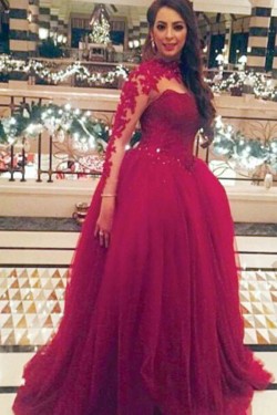 Ball Gown Long Sleeves Lace Prom Formal Evening Party Dresses 3021458