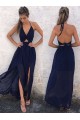 Sexy Halter Long Navy Blue Chiffon Prom Formal Evening Party Dresses 3021467 Sexy Halter Long Navy Blue Chiffon Prom Formal Evening Party Dresses 3021467