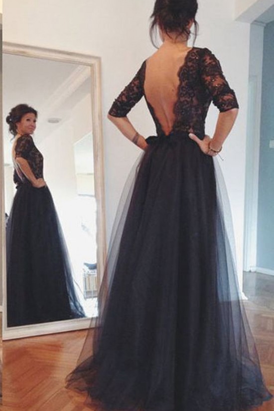 3/4 Length Sleeves Lace Top Long Black Mother of The Bride Prom Evening Formal Dresses 3020147 3/4 Length Sleeves Lace Top Long Black Mother of The Bride Prom Evening Formal Dresses 3020147