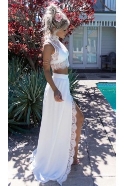 Long White Two Pieces Lace Prom Formal Evening Party Dresses 3021472