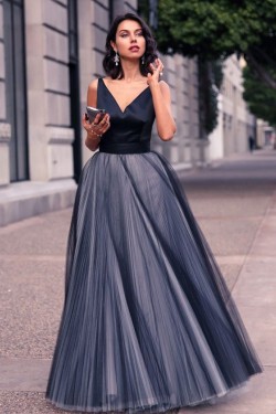 A-Line V-Neck Long Prom Formal Evening Party Dresses 3021476