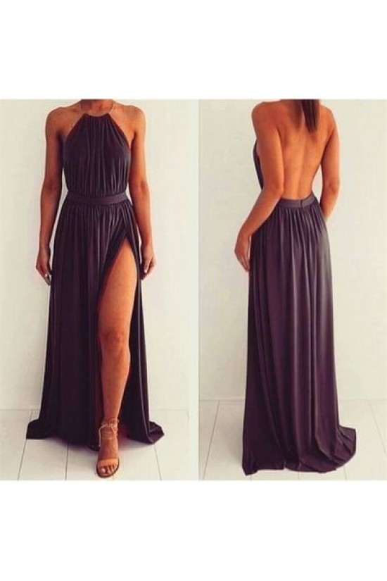 Long Halter Prom Formal Evening Party Dresses with Slit 3021482