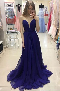 Long Blue Chiffon Sweetheart Prom Formal Evening Party Dresses 3021488