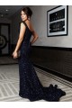 Navy Blue Mermaid Sequins Straps Sleeveless Long Prom Evening Formal Dresses 3020149