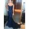 Navy Blue Mermaid Sequins Straps Sleeveless Long Prom Evening Formal Dresses 3020149
