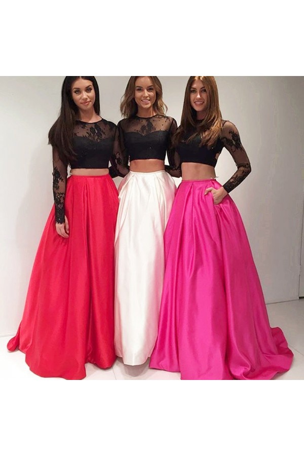 Two Pieces Long Sleeves Lace Prom Formal Evening Party Dresses 3021494