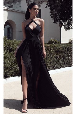 Long Black Halter Prom Formal Evening Party Dresses 3021506