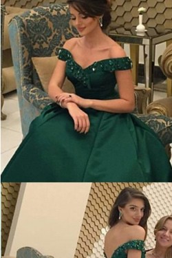 Long Green Off-the-Shoulder Prom Formal Evening Party Dresses 3021510