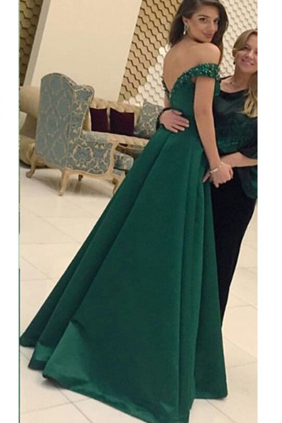 Long Green Off-the-Shoulder Prom Formal Evening Party Dresses 3021510