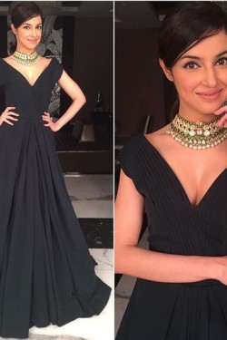 Long Black V-Neck Prom Formal Evening Party Dresses 3021511