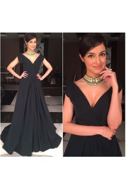 Long Black V-Neck Prom Formal Evening Party Dresses 3021511