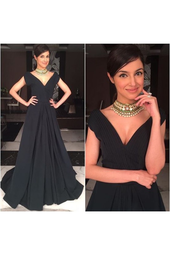 Long Black V-Neck Prom Formal Evening Party Dresses 3021511