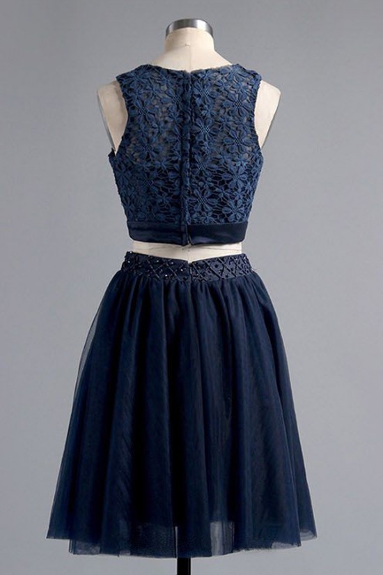 Short Navy Blue Two Pieces  Lace Prom Homecoming Cocktail Graduation Dresses 3021512