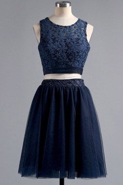 Short Navy Blue Two Pieces  Lace Prom Homecoming Cocktail Graduation Dresses 3021512