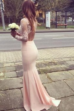 Mermaid Long Sleeves Lace Prom Formal Evening Party Dresses 3021522