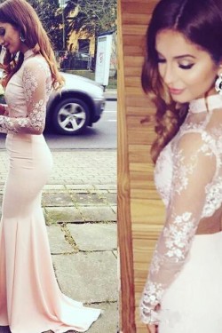 Mermaid Long Sleeves Lace Prom Formal Evening Party Dresses 3021522