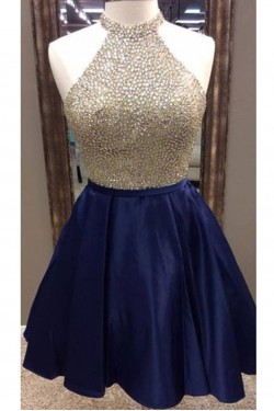 A-Line Beaded Short Blue Prom Homecoming Cocktail Graduation Dresses 3021523