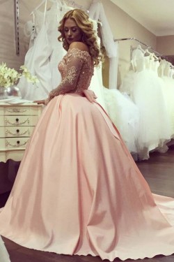 Ball Gown Off-the-Shoulder Long Sleeves Lace Prom Formal Evening Party Dresses 3021525