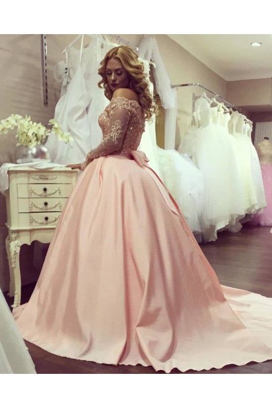 Ball Gown Off-the-Shoulder Long Sleeves Lace Prom Formal Evening Party Dresses 3021525