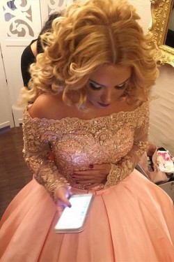 Ball Gown Off-the-Shoulder Long Sleeves Lace Prom Formal Evening Party Dresses 3021525