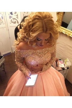 Ball Gown Off-the-Shoulder Long Sleeves Lace Prom Formal Evening Party Dresses 3021525