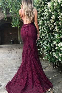 Mermaid V-Neck Lace Long Prom Dresses Evening Gowns 3021533