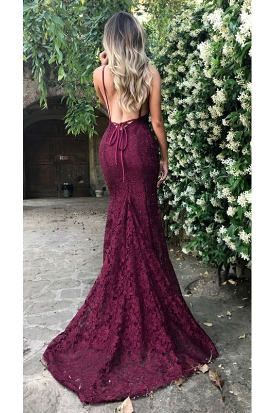 Mermaid V-Neck Lace Long Prom Dresses Evening Gowns 3021533