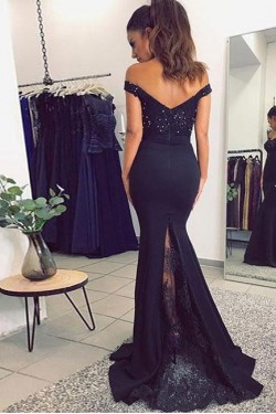 Mermaid Lace Prom Dresses Long Off-the-Shoulder Evening Party Dresses 3021535
