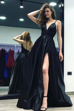 Sexy V-Neck Long Prom Evening Party Dresses with Slit 3021538