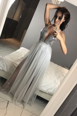 Sexy V-Neck Sequins and Tulle Prom Evening Party Dresses 3021540