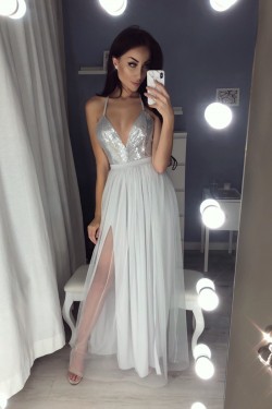 Sexy V-Neck Sequins and Tulle Prom Evening Party Dresses 3021540