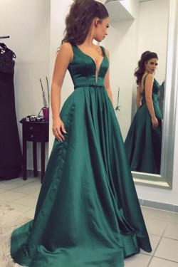 Elegant V-Neck Long Green Prom Evening Formal Dresses 3021541