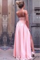 Long Pink V-Neck Prom Evening Formal Dresses with Side Slit 3021542