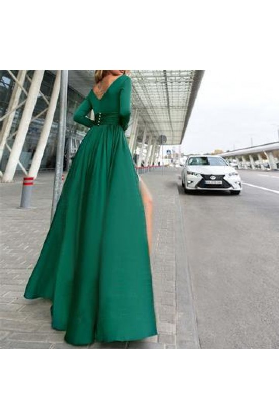 Sexy Deep V-Neck Prom Dress Long Sleeves Evening Gowns with Side Split 3021547 Sexy Deep V-Neck Prom Dress Long Sleeves Evening Gowns with Side Split 3021547