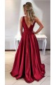 A-Line Satin Lace Long Prom Evening Formal Dresses 3021549