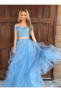 Two Pieces Off-the-Shoulder Lace Appliques and Tulle Prom Evening Formal Dresses 3021550