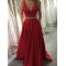 Long Red V-Neck Beaded Prom Evening Formal Dresses 3021556