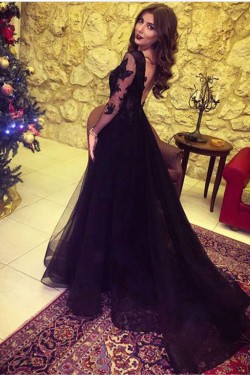 Long Sleeves V-Neck Lace Prom Evening Formal Dresses 3021557