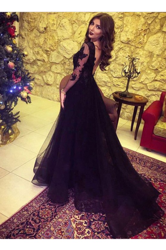 Long Sleeves V-Neck Lace Prom Evening Formal Dresses 3021557