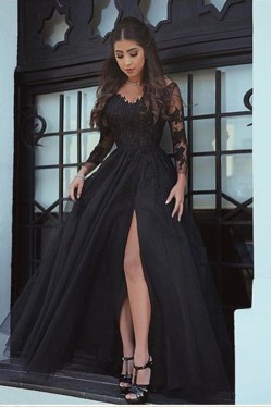 Long Sleeves V-Neck Lace Prom Evening Formal Dresses 3021557
