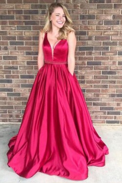 Ball Gown V-Neck Long Prom Evening Formal Dresses 3021559