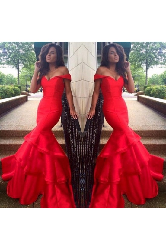 Long Red Off-the-Shoulder Prom Evening Formal Dresses 3020156
