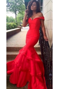 Long Red Off-the-Shoulder Prom Evening Formal Dresses 3020156