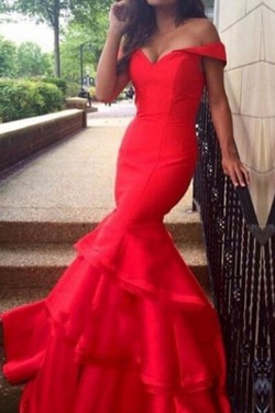 Long Red Off-the-Shoulder Prom Evening Formal Dresses 3020156