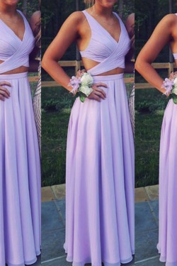 Two Pieces V-Neck Chiffon Long Prom Evening Formal Dresses 3021565
